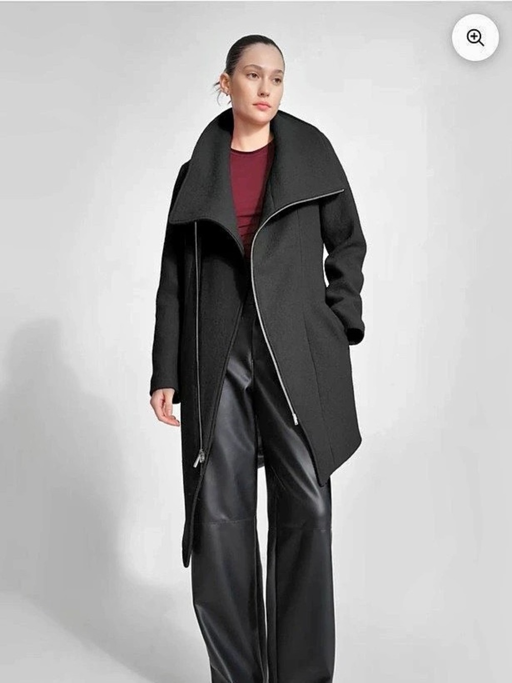 Marcella Asymmetric Wool Coat in Black Size Large Like New